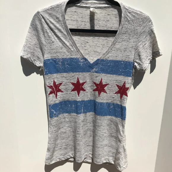 Bella + Canvas Tops - Bella+Canvas VNeck Short Slv Top Gry/Blu/Red Sz M
